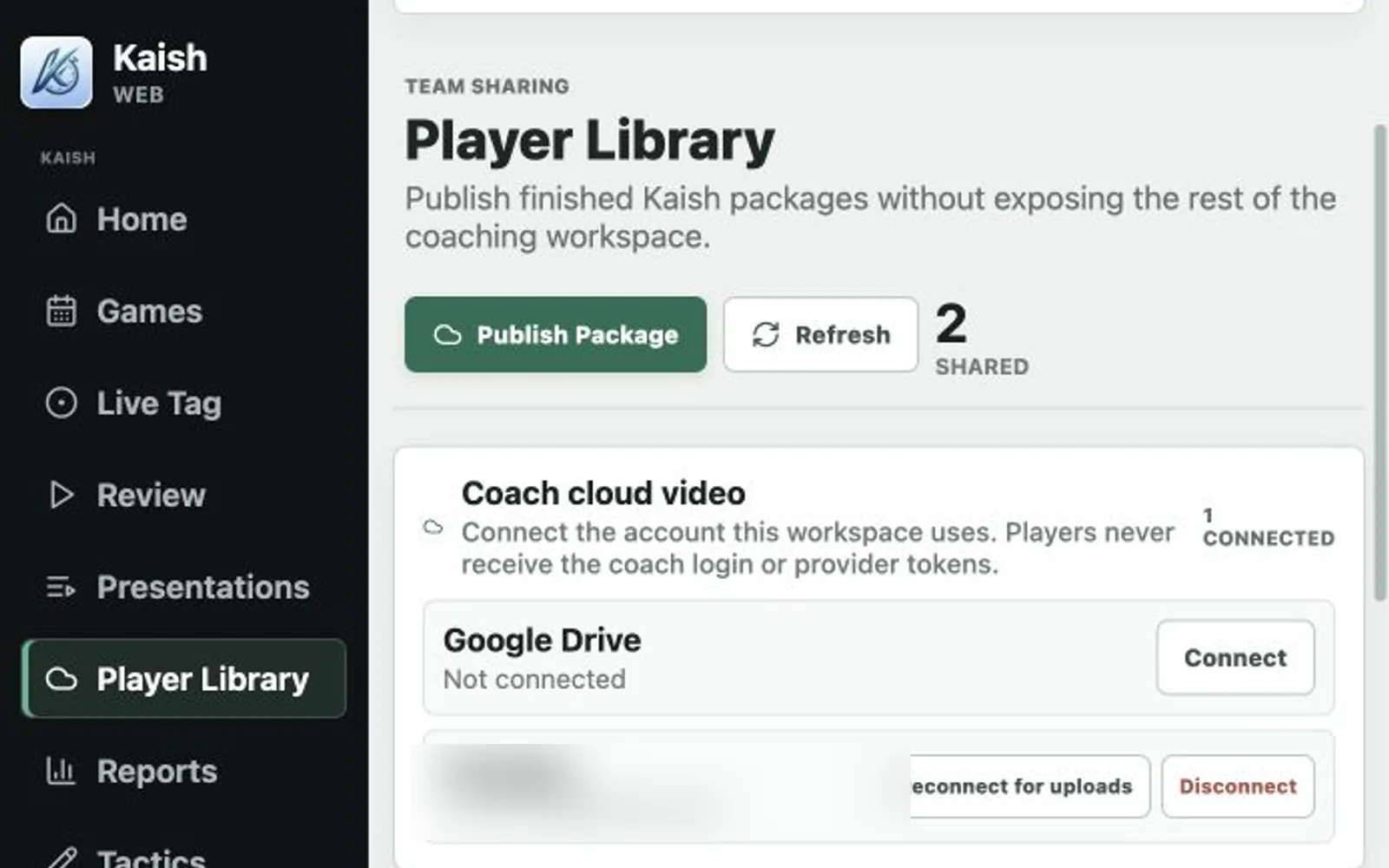 Kaish Web owner view of the secure Player Library