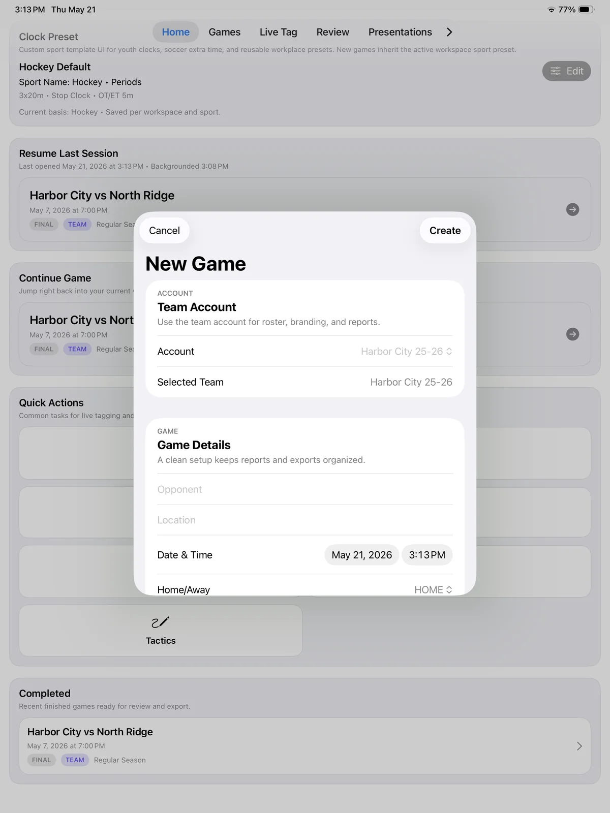 Kaish App New Game setup sheet