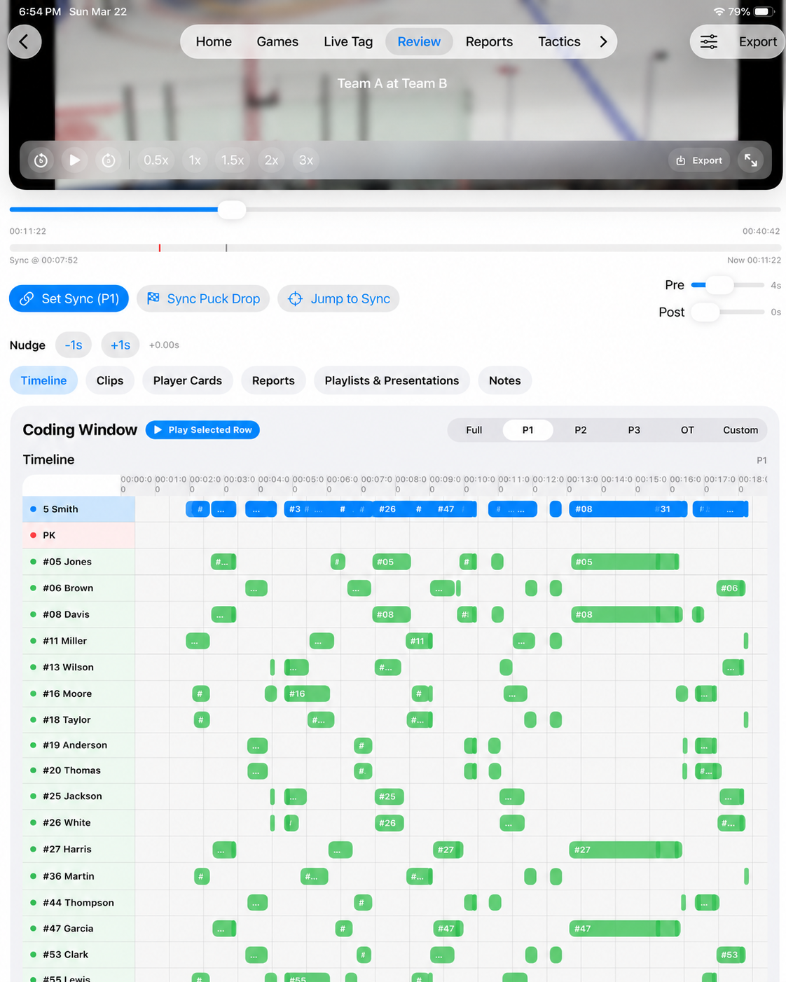Kaish timeline review screen